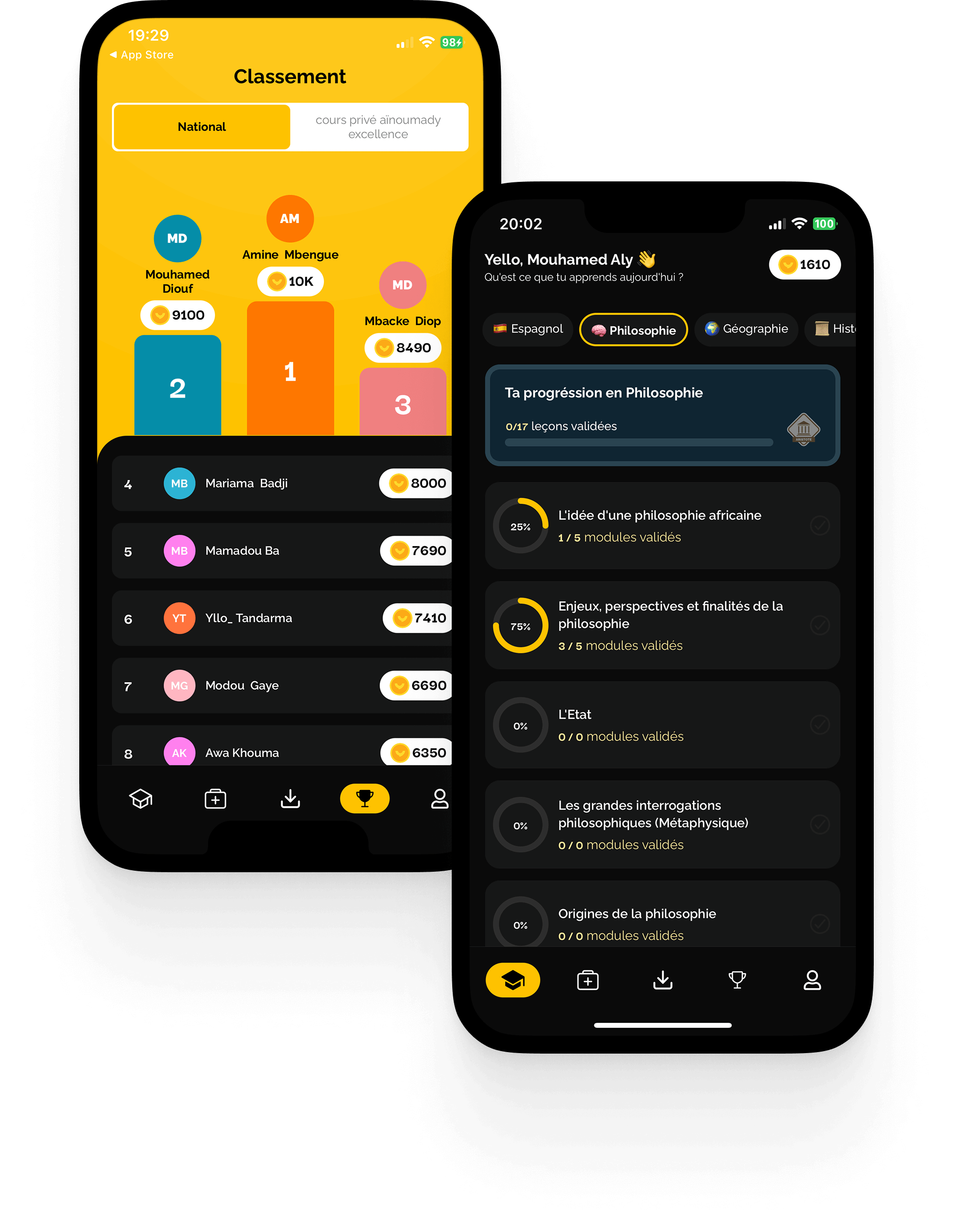 Interface de l'application éducative